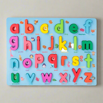 Montessori wooden activity board for toddlers, an alphabet and number learning toy for cognitive development