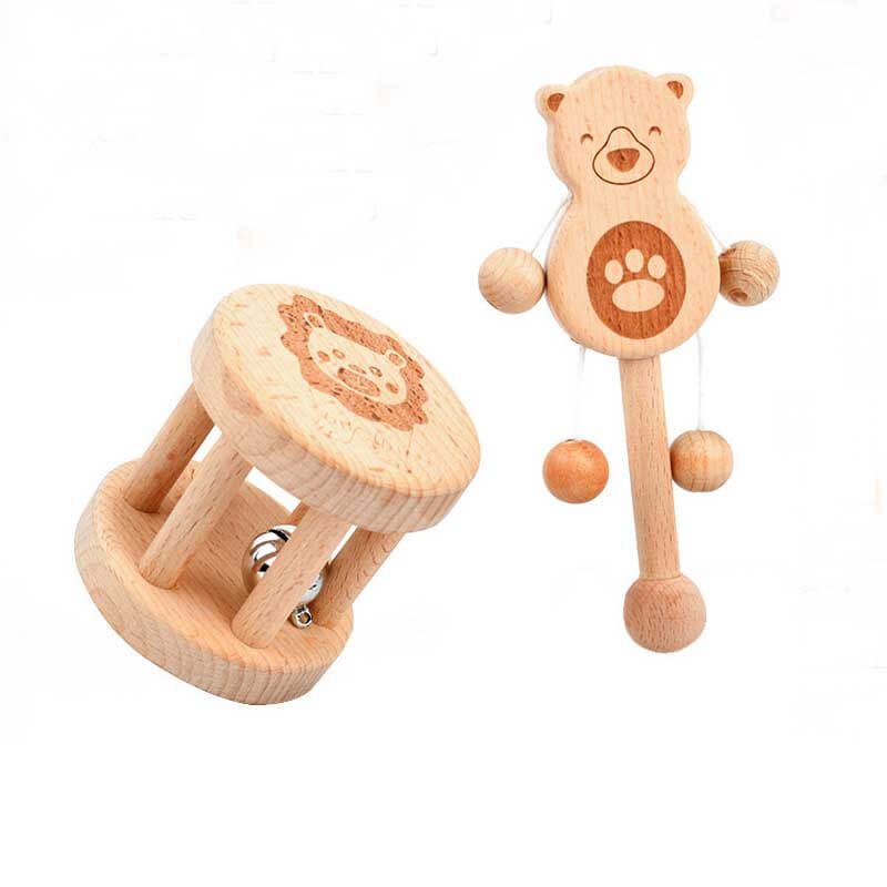 Educational toddler musical instrument: beech wood hand bells for sensory development.