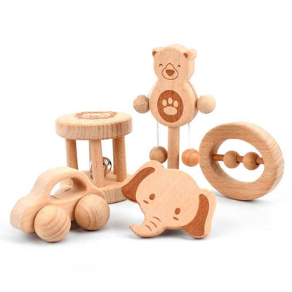 Newborn gift: Wooden musical hand bell set, perfect for baby's sensory play and early learning.