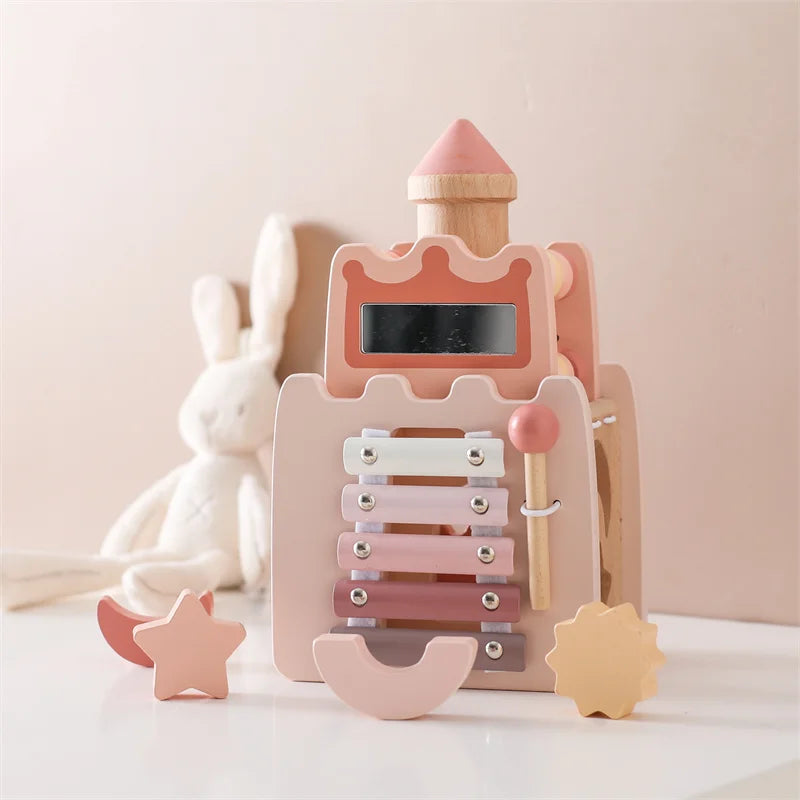 Wooden Musical Instrument Tower for toddlers, promoting creative learning & motor skills development