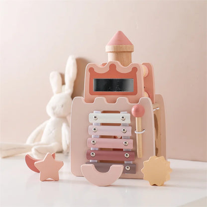 Wooden Musical Instrument Tower for toddlers, promoting creative learning & motor skills development