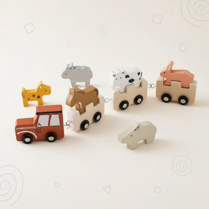 Gift-ready wooden train set for children, promoting educational playtime and cognitive growth.