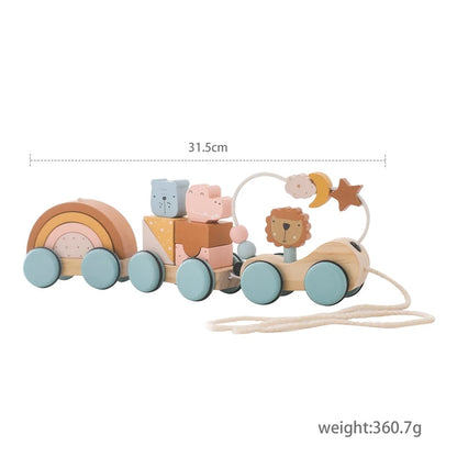 High-quality wooden toy train set, perfect for preschool-aged kids learning through play.