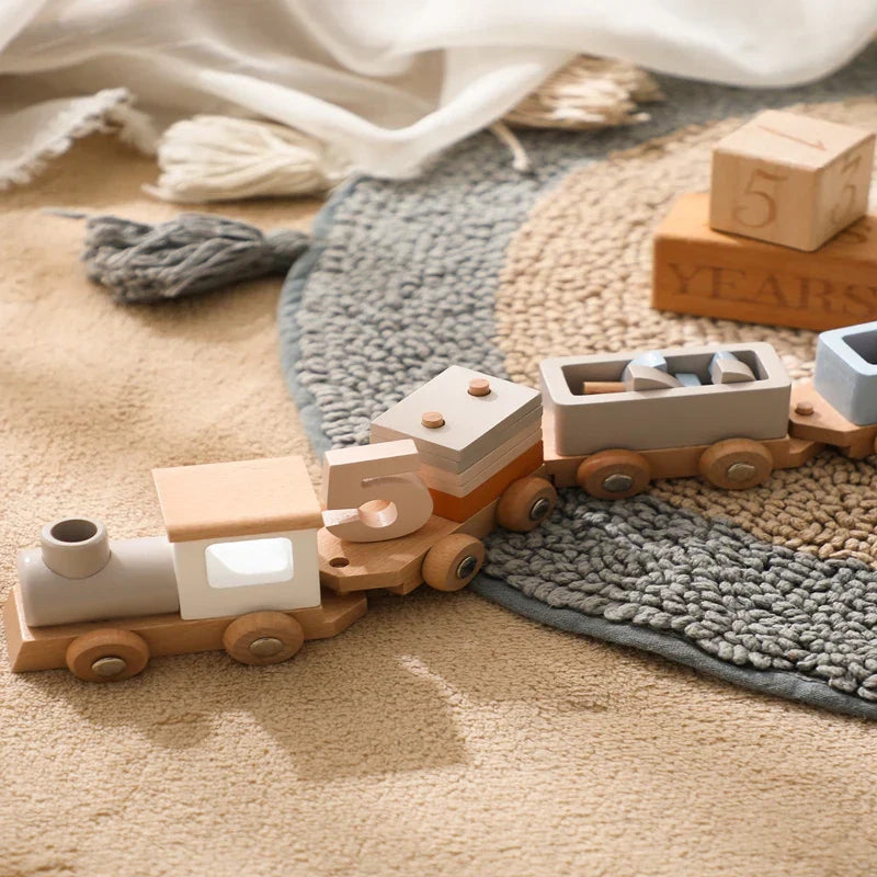 Complete wooden playtime train set layout, a great gift for kids to enjoy imaginative play and learning.