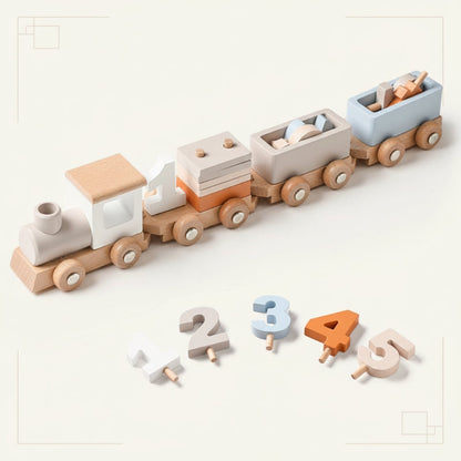 Children playing with the wooden train set, demonstrating its use as a fun and educational toy.