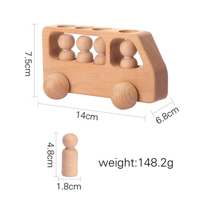 Various wooden train cars from the play set, ideal for teaching colors and shapes to young kids.