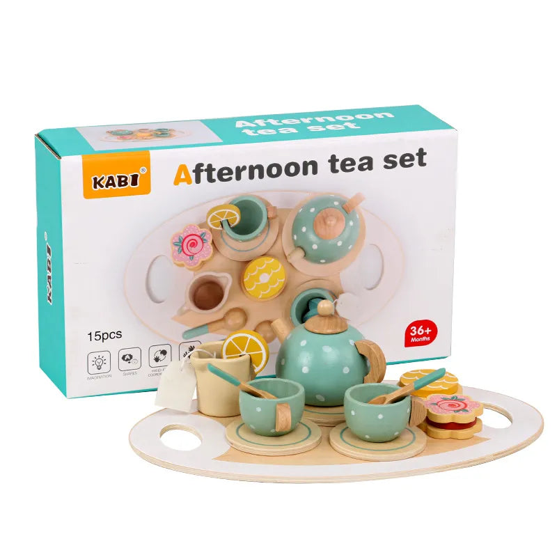 Toddler's wooden tea set, perfect for educational kitchen pretend play activities