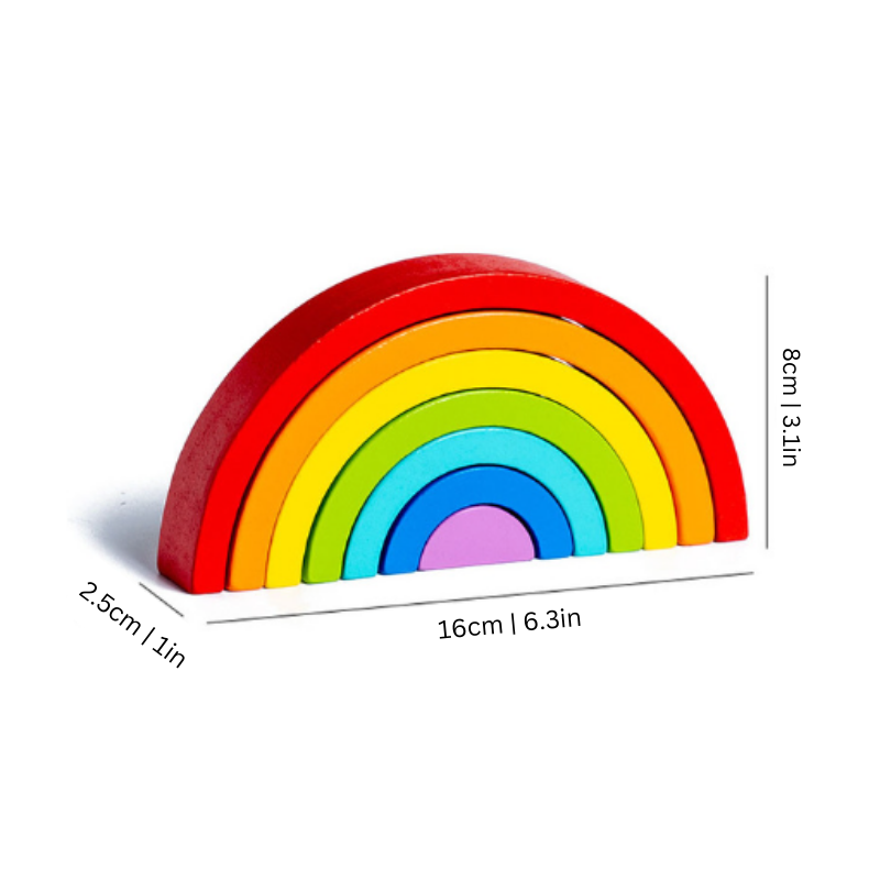 Colorful wooden rainbow toy with stacking blocks for kids, promotes creative play and early learning development