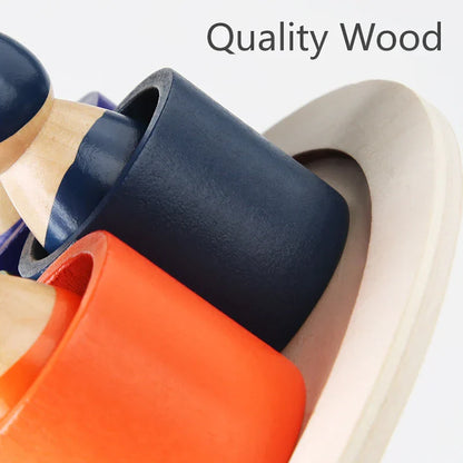 Montessori wooden rainbow puzzle blocks, educational toy for kids, develops problem-solving skills.