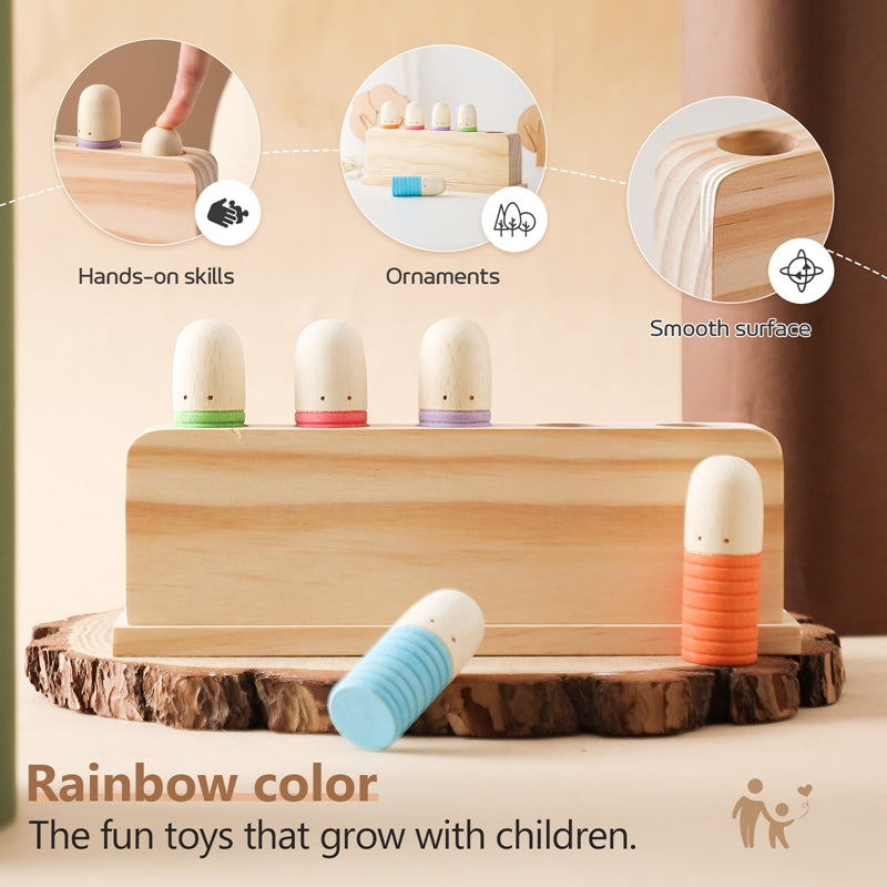 Montessori-inspired wooden sensory toy, various textures for baby and toddler exploration.