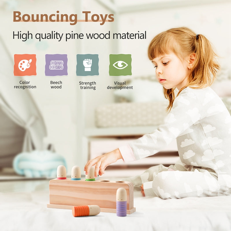 Close-up of a wooden sensory toy, vibrant colors, perfect for toddler play & motor skill development.
