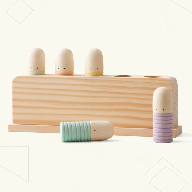 Educational wooden toy for babies, promotes sensory play and early learning.