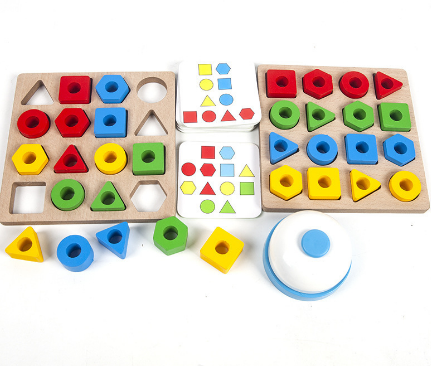 Wooden shape puzzle for kids, bright colors, educational toy for cognitive development