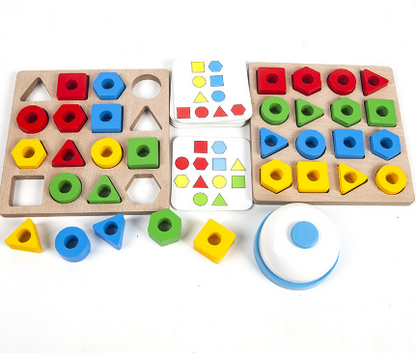 Wooden shape puzzle for kids, bright colors, educational toy for cognitive development