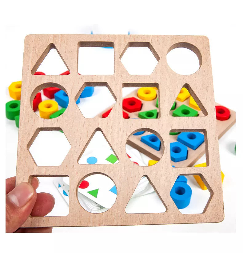 Colorful wooden puzzle game for preschoolers, ideal for shape recognition education