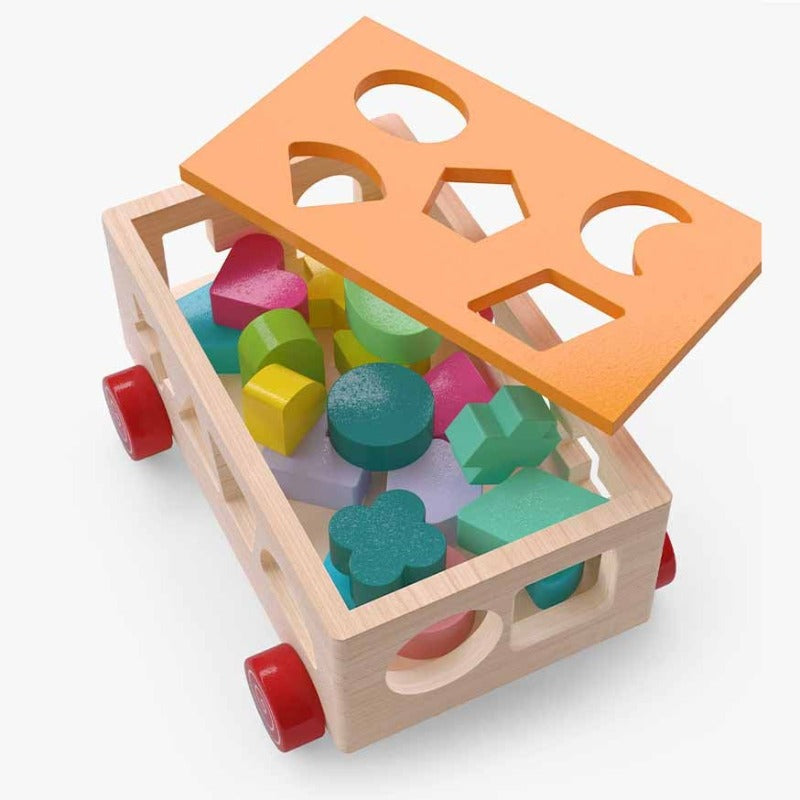 Gift for kids: wooden shape sorting car toy, an engaging educational tool for toddlers and preschoolers