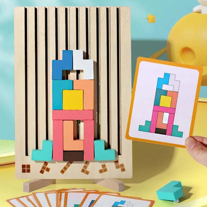 Colorful wooden stacking blocks set, educational puzzle toy, fine motor skills