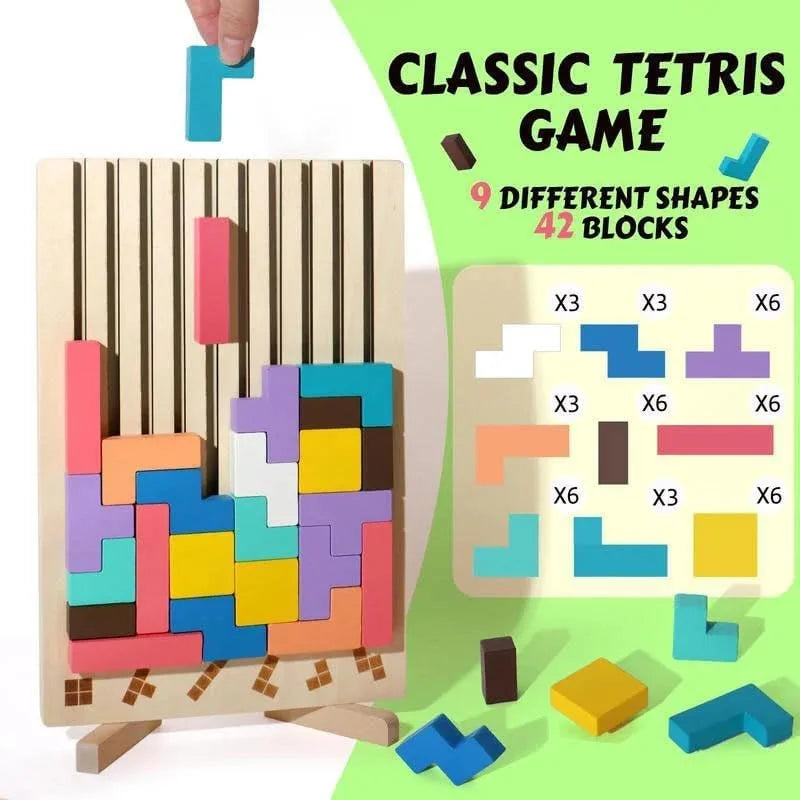 Complete set of natural wooden stacking blocks, durable family game, STEM toy