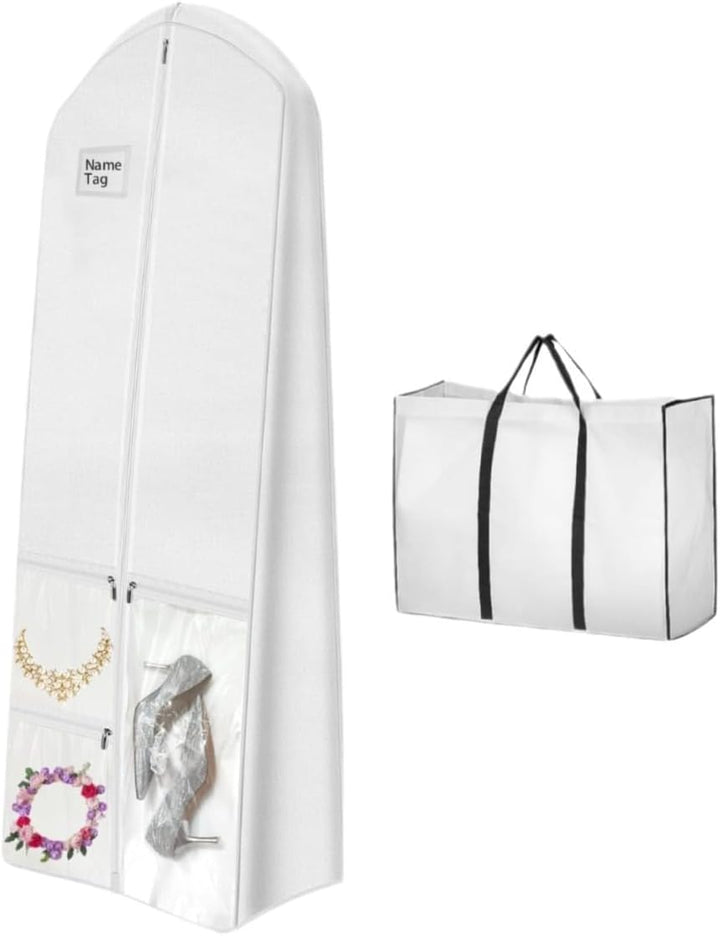 XL bridal garment bag, wedding dress storage & travel cover for gowns. Protects formal wear for destination weddings.