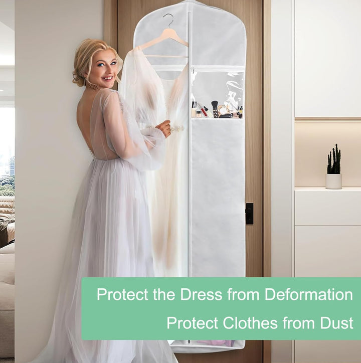 Women's XL bridal garment bag, wedding dress storage & accessory organizer. Gown cover for formal wear protection.