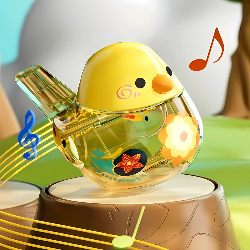 Yellow ABS plastic water bird whistle toy for toddlers, a musical educational toy boosting sound development.