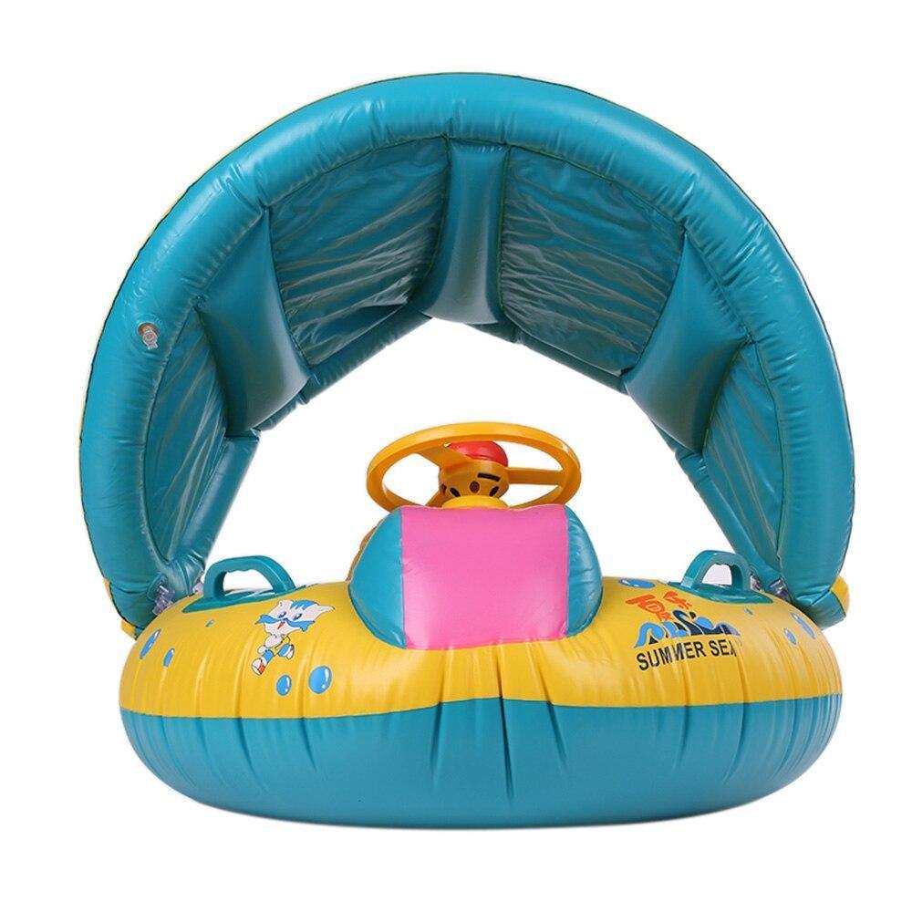 Baby sunshade swimming trainer, leakproof infant float with steering wheel, essential for water play