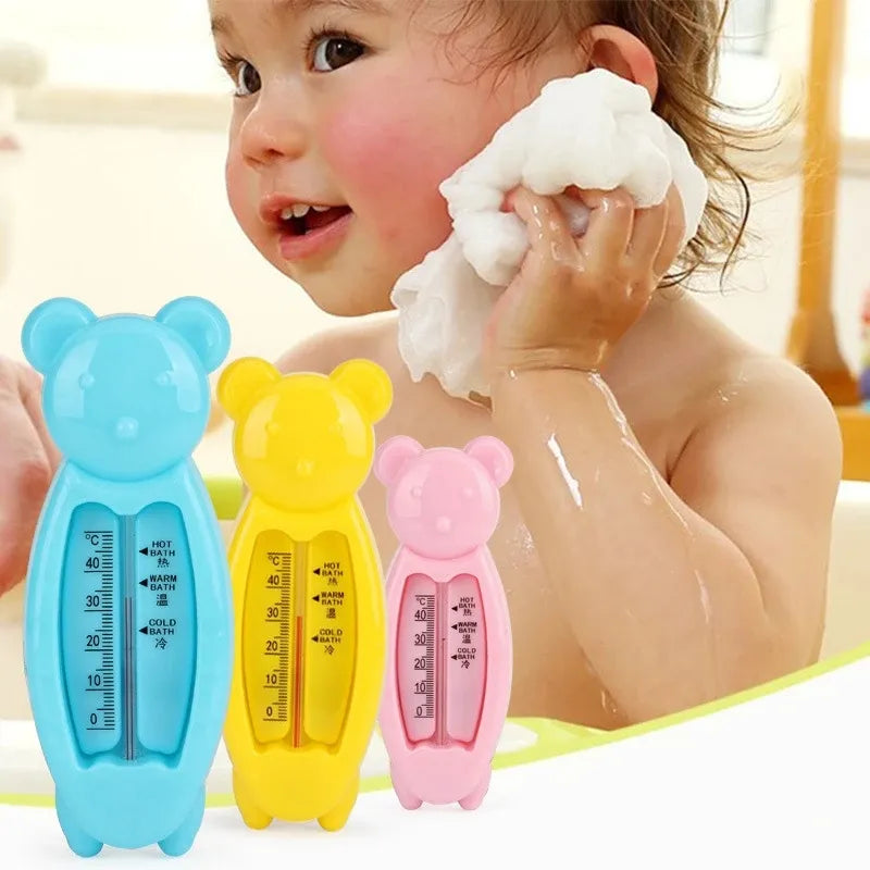 Cute blue floating bear bath thermometer, essential baby safety item for newborn bath time.