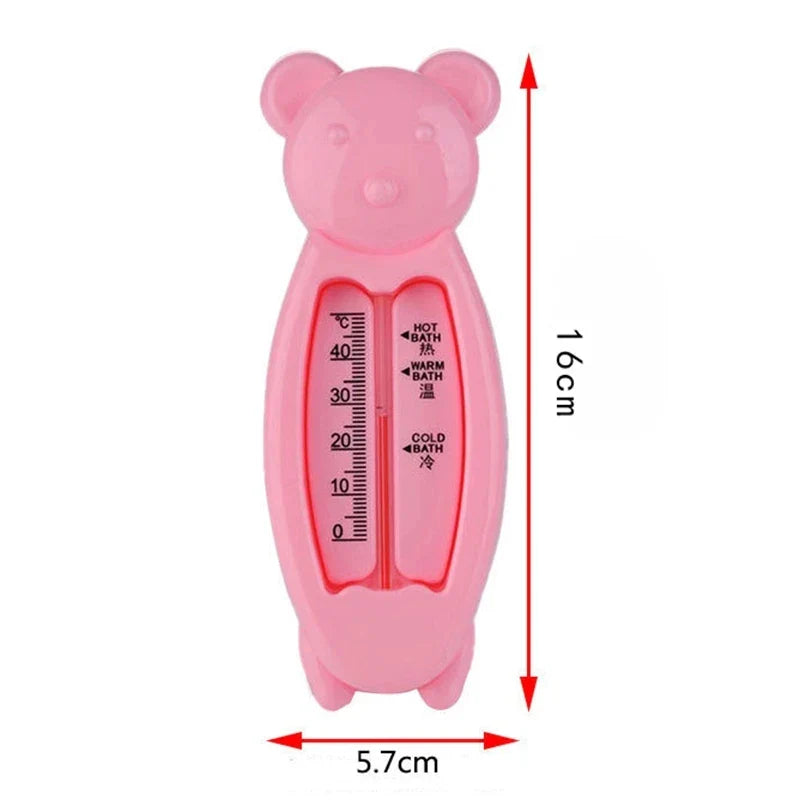 Floating bear bath thermometer in blue, a fun and safe baby care accessory for bathtime.
