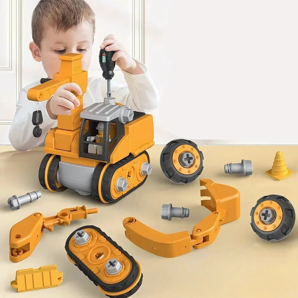 Yellow Kids' Build Your Own Excavator STEM construction toy set for creative play & educational building.