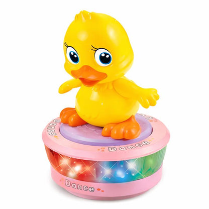 Yellow musical flapping duck toy with lights, for toddlers to encourage active play and sensory development.