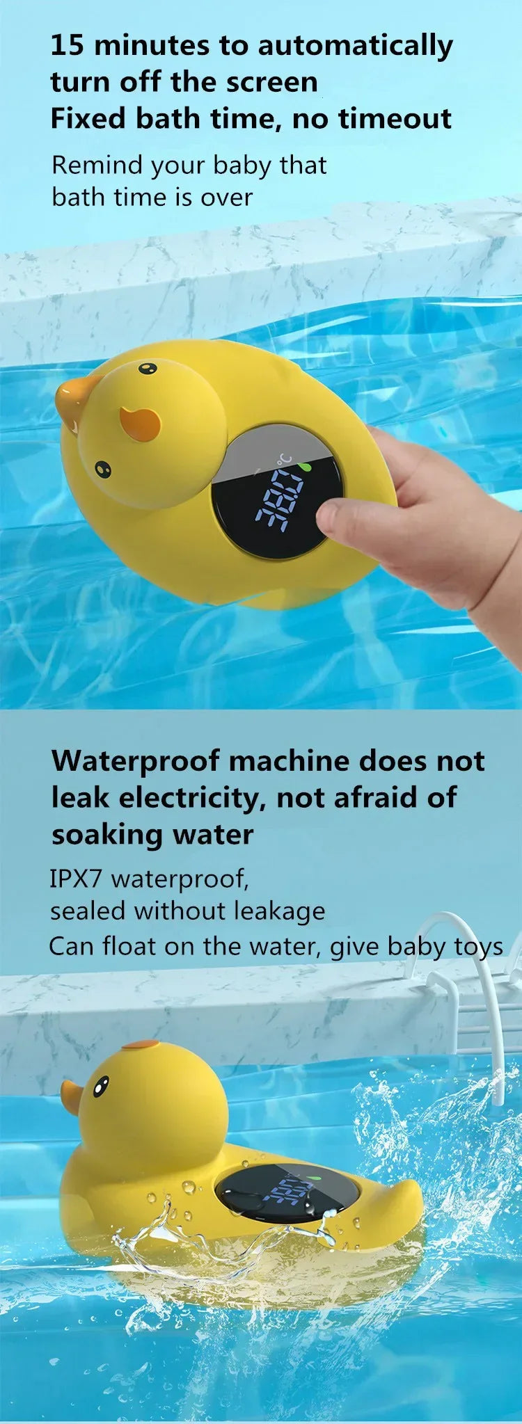 Food-grade plastic baby duck thermometer, essential waterproof safety sensor for comfortable baby bathing
