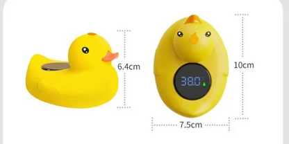 Close-up of the digital screen on a yellow duck bath thermometer, accurate temperature for baby safety