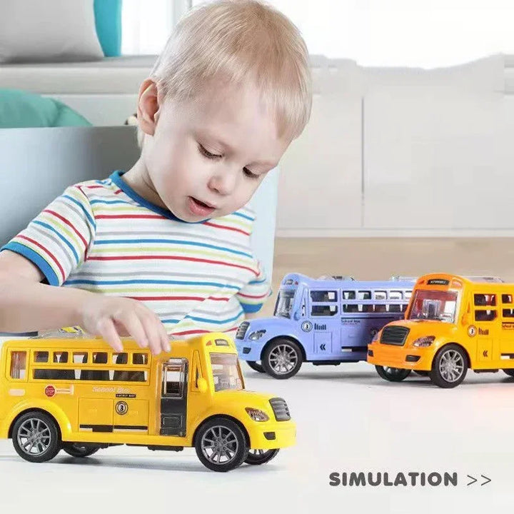 Educational yellow school bus toy car for children, perfect for playtime and skill development