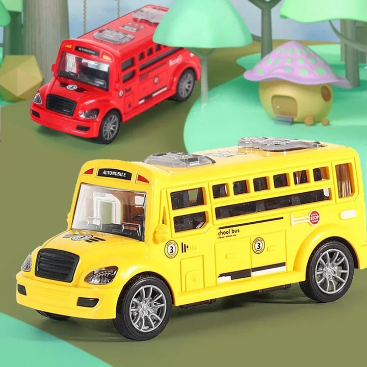 Childrens' educational school bus toy, designed to develop motor skills during fun playtime activities