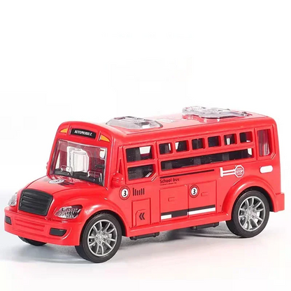 Playtime fun with a kids' yellow school bus toy car, a safe and educational plastic toy