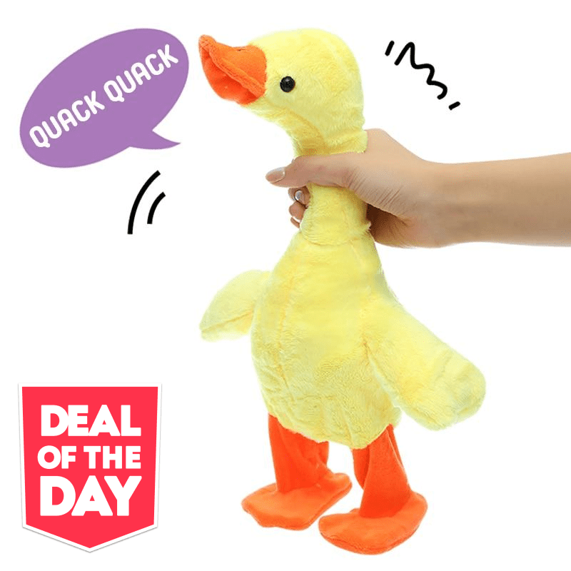 Yellow talking duck plush toy for kids, soft interactive educational baby toy