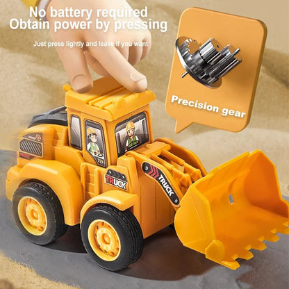 Collection of various push-and-go construction toys for kids, educational and fun