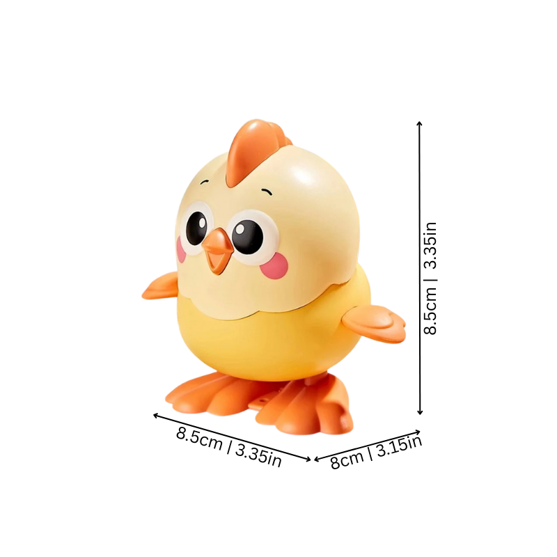 Adorable wind-up chick toy for toddlers, encourages crawling and developmental motor skills.