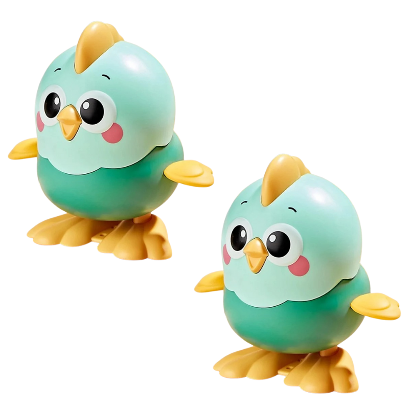 Close-up of a charming wind-up crawling chick toy, great for baby and toddler development.