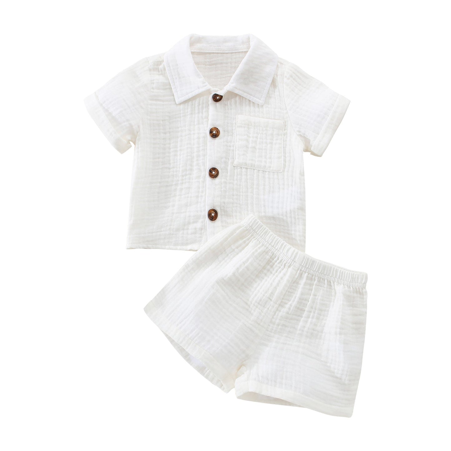Two-piece summer outfit set for toddler boys, featuring light blue top and matching shorts.