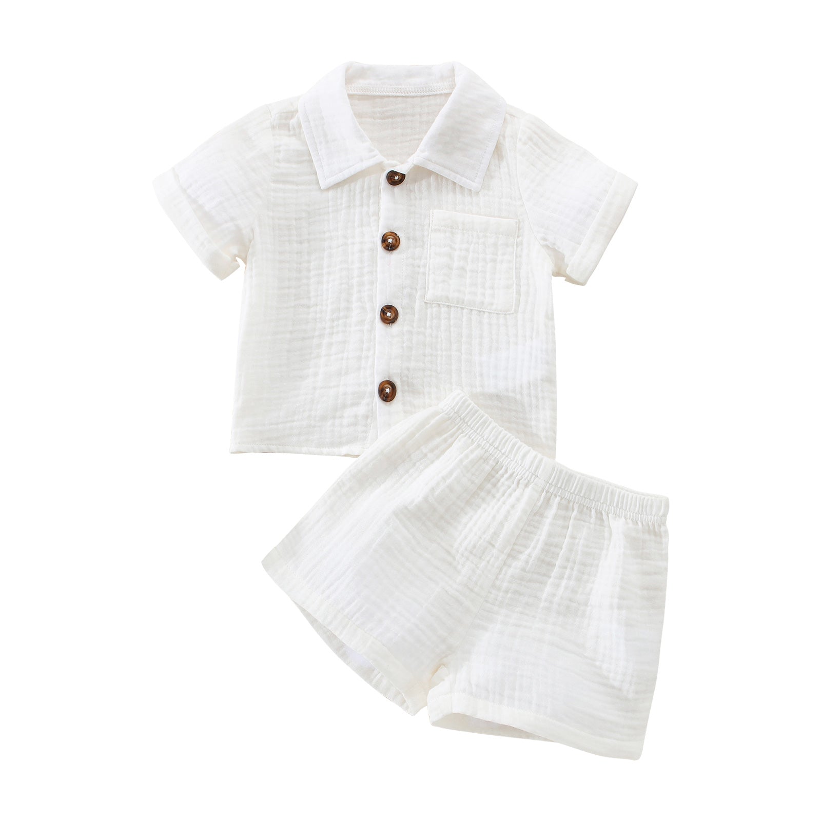 Two-piece summer outfit set for toddler boys, featuring light blue top and matching shorts.