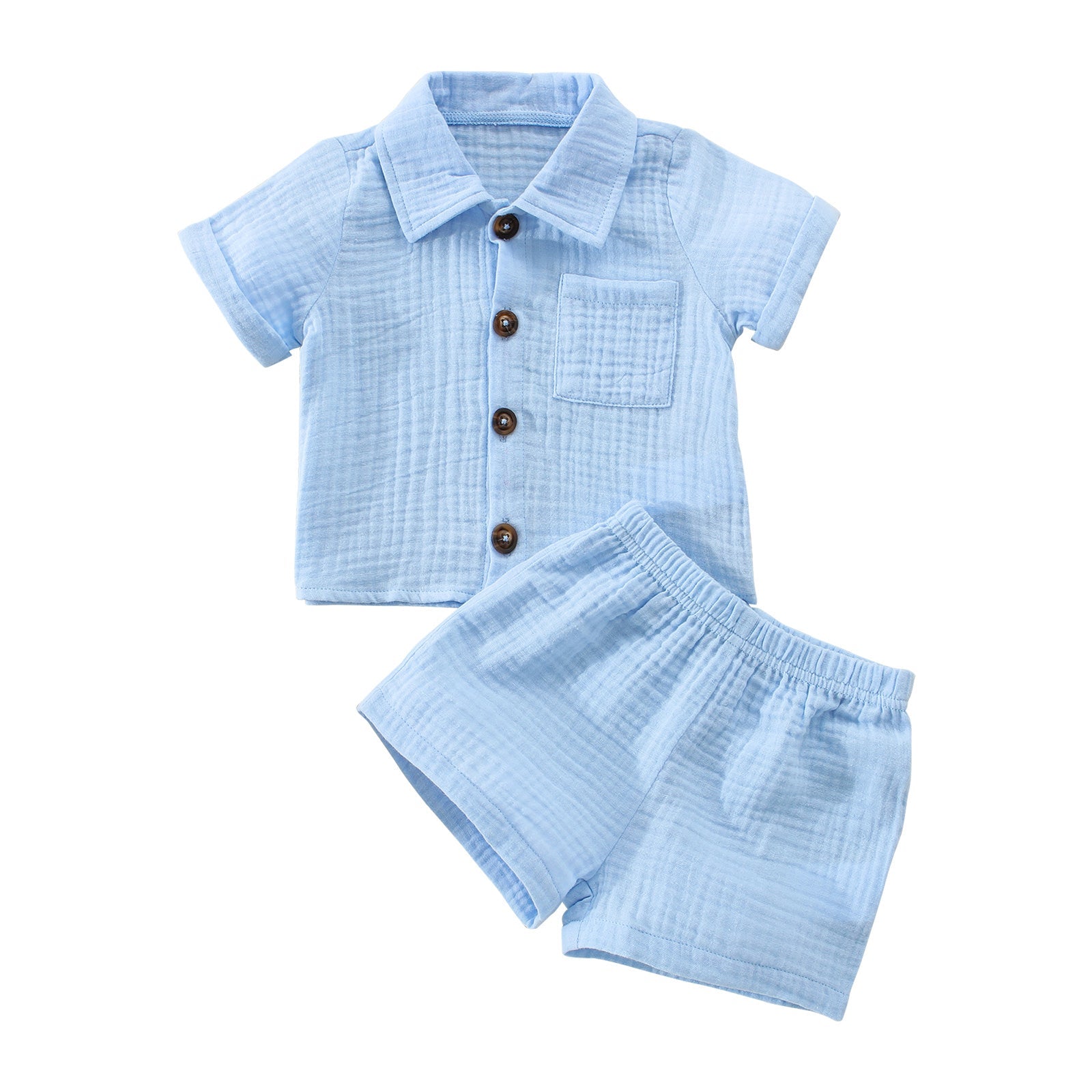 Infant boy wearing a comfortable, breathable summer set, ideal for warm weather kids fashion.