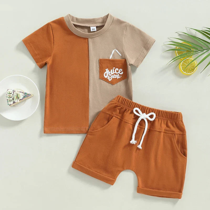 Breathable cotton shorts set for toddlers, featuring a striped top and plain shorts, perfect for summer.