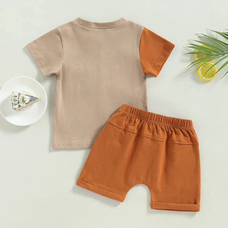 Close-up of a soft cotton boys' summer outfit, showing the quality fabric and comfortable design.