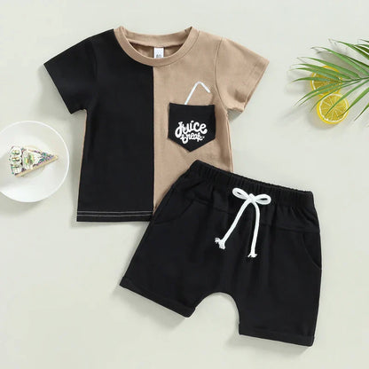 Two-piece kids apparel: a short-sleeve top and shorts in airy cotton, great for warm weather.