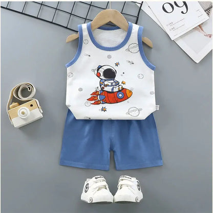 Back view of the breathable blue sports set for children, perfect for summer playtime.