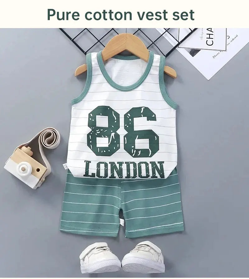Kids' blue summer outfit by the pool, emphasizing its quick-drying and breathable qualities.