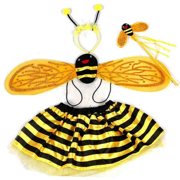Close-up of the delicate, golden-veined wings from the girls' whimsical bee costume set, perfect for fairy tale play.