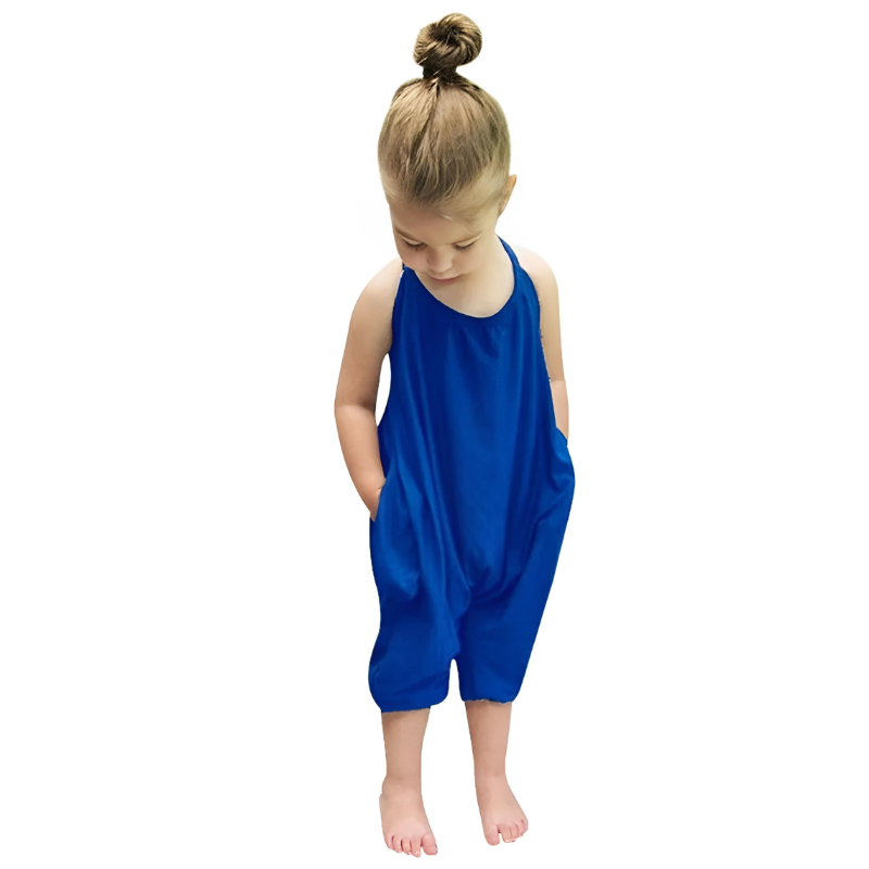 Girl's backless harem jumpsuit with elastic waist and relaxed fit, ultimate summer playwear