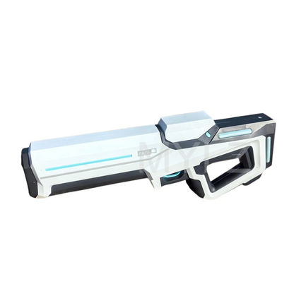 Compact rechargeable electric water gun, ready for outdoor summer fun and youth play.